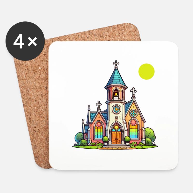 kirche - Untersetzer (4er-Set) - Weiß