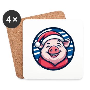 Pig Christmas X-Mas - Coasters (set of 4) - white - Front