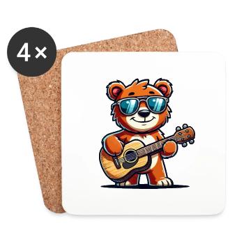Ours Lunettes de Soleil Guitariste - Dessous de verre (lot de 4) - blanc - Devant