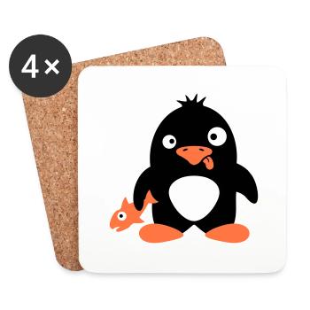 Lustiger Pinguin Fisch Gefangen Verrückt Dumm Doof - Untersetzer (4er-Set) - Weiß - Vorne