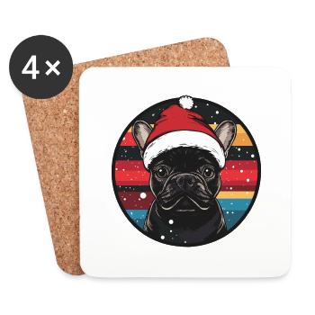 Buldog Français Chien Noël - Dessous de verre (lot de 4) - blanc - Devant