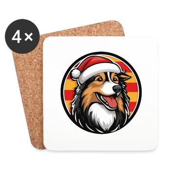 Border Collie Chien Noël Noël - Dessous de verre (lot de 4) - blanc - Devant
