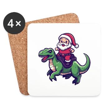 Dinosaurier T-Rex Weihnachtsmann Cartoon - Untersetzer (4er-Set) - Weiß - Vorne