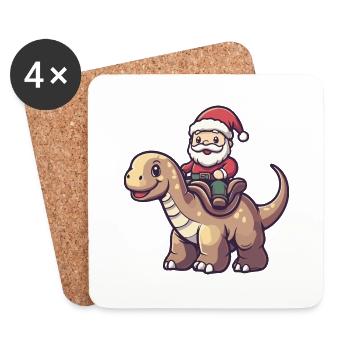 Dinosaurier brontosaurus Weihnachtsmann Cartoon - Untersetzer (4er-Set) - Weiß - Vorne