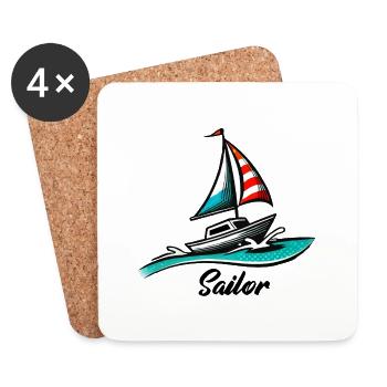 Navigation en bateau - Dessous de verre (lot de 4) - blanc - Devant