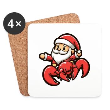 crabe homard père noël dessin animé - Dessous de verre (lot de 4) - blanc - Devant