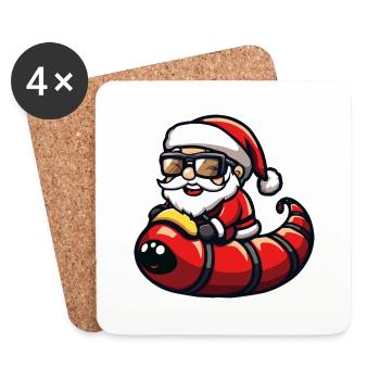 Worm Santa Claus Cartoon - Coasters (set of 4) - white - Front