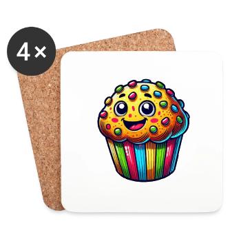 Muffin Cartoon - Untersetzer (4er-Set) - Weiß - Vorne