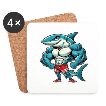 Musculation fitness bande dessinée requin - Dessous de verre (lot de 4) - blanc - Devant