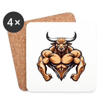 Taureau Bull Muscles Beast Gym Arts Martiaux MMA - Dessous de verre (lot de 4) - blanc - Devant