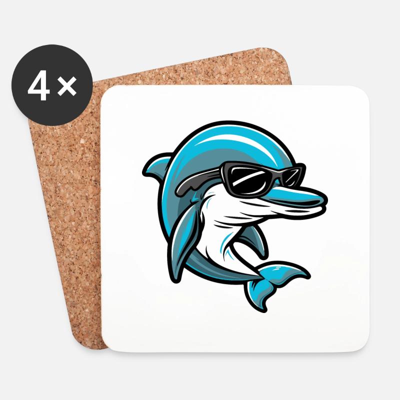Delfin Tier - Untersetzer (4er-Set) - Weiß