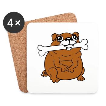 Mops Hund Knochen Maul HungerLecker Glücklich Cool - Untersetzer (4er-Set) - Weiß - Vorne