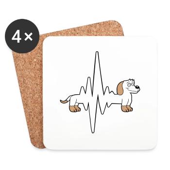 chien long teckel pouls fréquence cardiaque drôle - Dessous de verre (lot de 4) - blanc - Devant