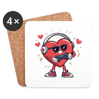 funny heart gaming valentines day - Coasters (set of 4) - white - Front