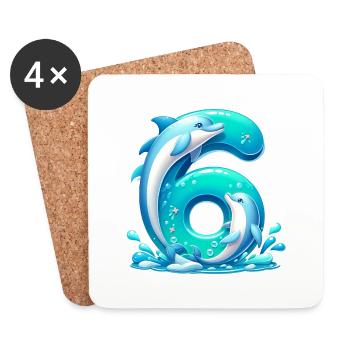 Children's Design – Dolphin and Numbers Fun - Coasters (set of 4) - white - Front