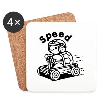 Turtle Racing eine Seifenkiste - "Speed" Design - Untersetzer (4er-Set) - Weiß - Vorne