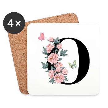 Letter o pink flowers - Coasters (set of 4) - white - Front