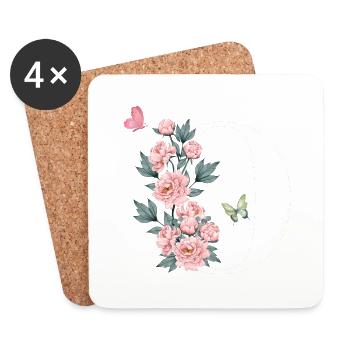 Lettre o fleurs rose - Dessous de verre (lot de 4) - blanc - Devant