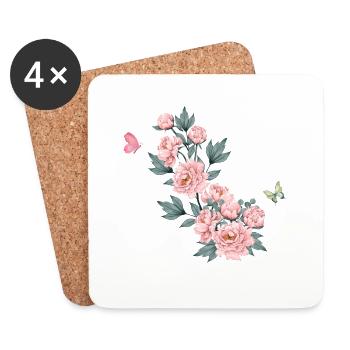 Letter x Pink Flowers - Coasters (set of 4) - white - Front