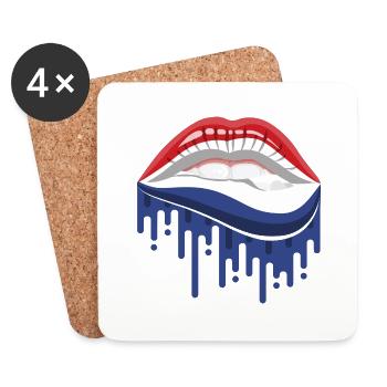 Cartoon Lippen in den niederländischen Farben - Untersetzer (4er-Set) - Weiß - Vorne