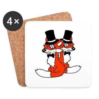 2 Foxes Friends Lunettes Monocle Homme Top Hat - Dessous de verre (lot de 4) - blanc - Devant