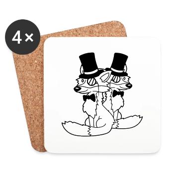 2 Foxes Friends Lunettes Monocle Homme Top Hat - Dessous de verre (lot de 4) - blanc - Devant