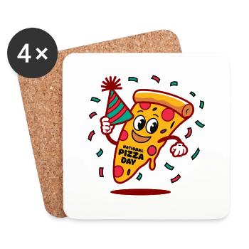 National Pizza Day 2025 Geschenk zum Pizzatag - Untersetzer (4er-Set) - Weiß - Vorne
