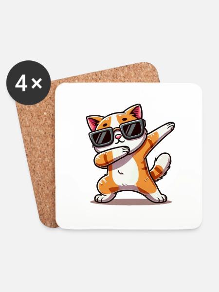 katze comic dabbing - Untersetzer (4er-Set) - Weiß