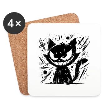 Chat au plan diabolique - Dessous de verre (lot de 4) - blanc - Devant
