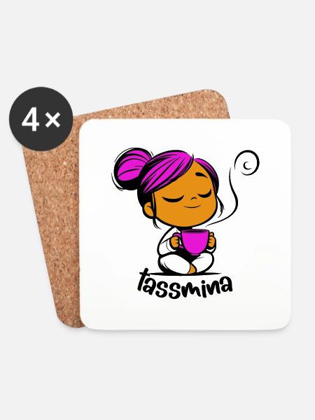 Tassmina relaxes with a cup of tea or coffee - Coasters (set of 4) - white