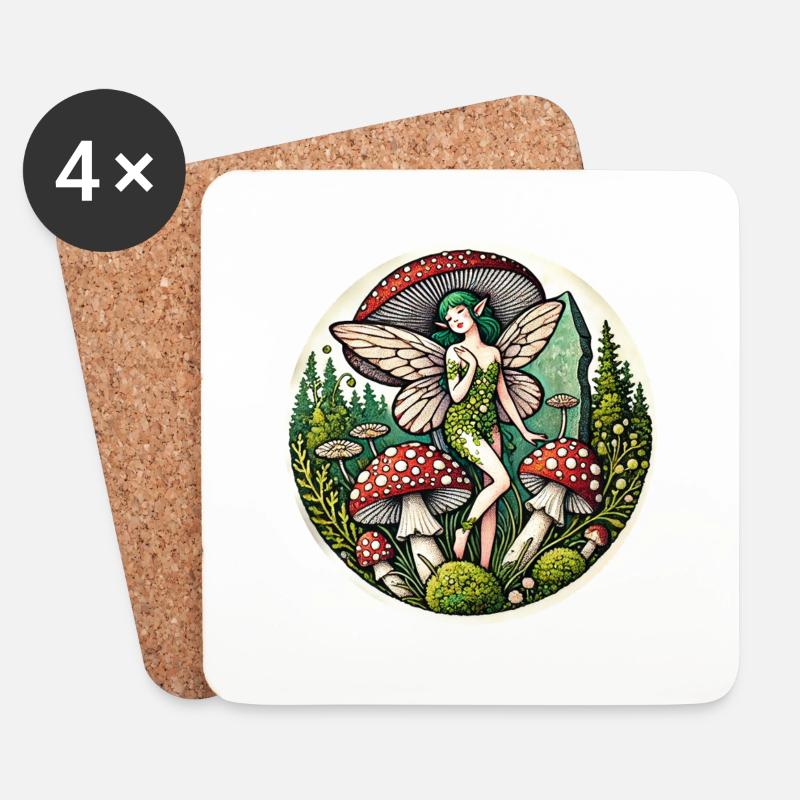 Pilz-Fee - Untersetzer (4er-Set) - Weiß