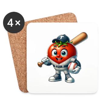 Lustiger Baseball Spieler Mit Tomate Motiv - Untersetzer (4er-Set) - Weiß - Vorne
