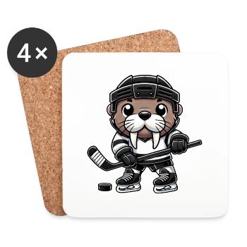 Chibi Walrus Joueur de hockey sur glace - Dessous de verre (lot de 4) - blanc - Devant