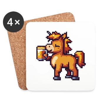 Pferd Pixel Bier - Untersetzer (4er-Set) - Weiß - Vorne
