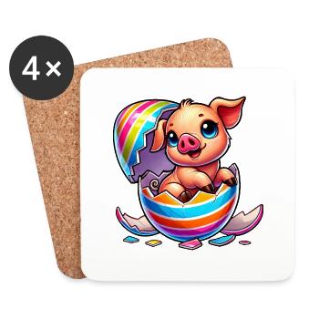 Mignon dessin animé cochon éclosion dans l’œuf de Pâques - Dessous de verre (lot de 4) - blanc - Devant