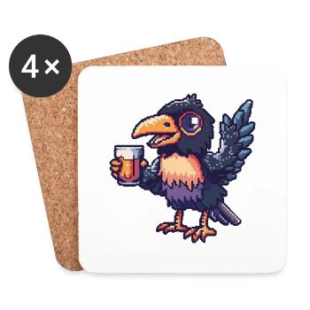 Raven Crow Pixel Beer - Coasters (set of 4) - white - Front
