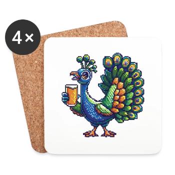 Pfau Vogel Pixel Bier - Untersetzer (4er-Set) - Weiß - Vorne