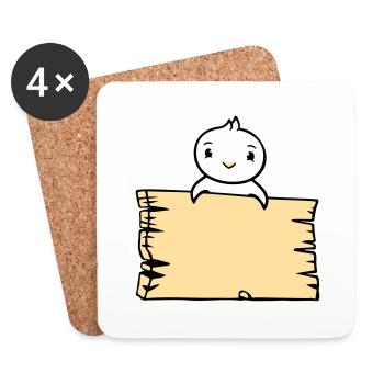 Vogel sitzt auf Holzschild Text Schild Rahmen süß - Untersetzer (4er-Set) - Weiß - Vorne