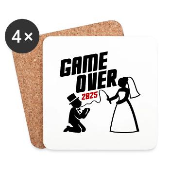 Game Over 2025 Mariage de couple marié - Dessous de verre (lot de 4) - blanc - Devant