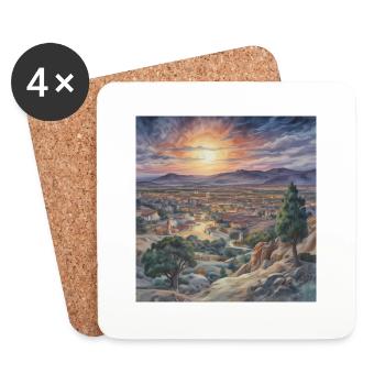 Coucher de soleil sur la ville antique - Dessous de verre (lot de 4) - blanc - Devant