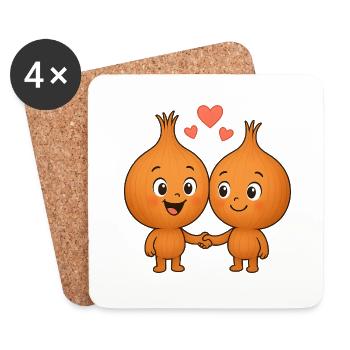 Cute onions with hearts - Coasters (set of 4) - white - Front