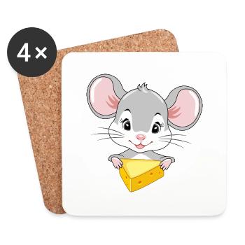 Mignon bébé souris avec un morceau de fromage - Dessous de verre (lot de 4) - blanc - Devant