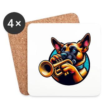 Trompette jouant chien design - Dessous de verre (lot de 4) - blanc - Devant