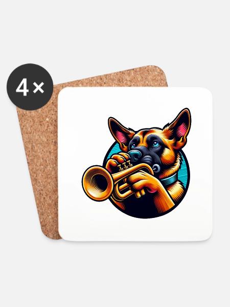 Trompetenspielender Hund Design - Untersetzer (4er-Set) - Weiß
