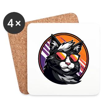 Chat Bande Dessinée Cool - Dessous de verre (lot de 4) - blanc - Devant
