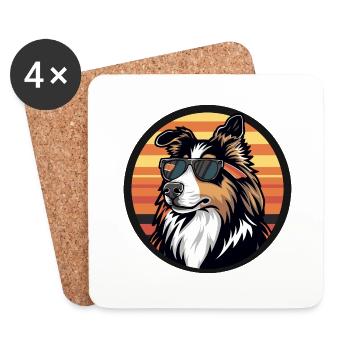 Border Collie chien bande dessinée cool - Dessous de verre (lot de 4) - blanc - Devant