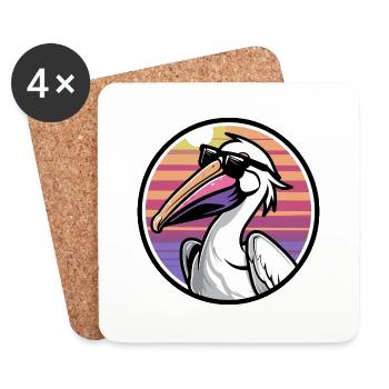Pelikan Vogel Cool Comic - Untersetzer (4er-Set) - Weiß - Vorne