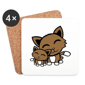 Katze Kätzchen Kind Familie Mama Papa Mutter Vater - Untersetzer (4er-Set) - Weiß - Vorne