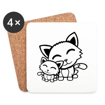 Katze Kätzchen Kind Familie Mama Papa Mutter Vater - Untersetzer (4er-Set) - Weiß - Vorne