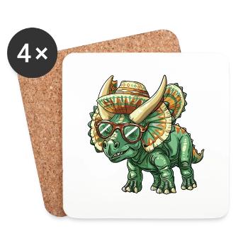 Dinosaure tricératops Sombrero - Dessous de verre (lot de 4) - blanc - Devant